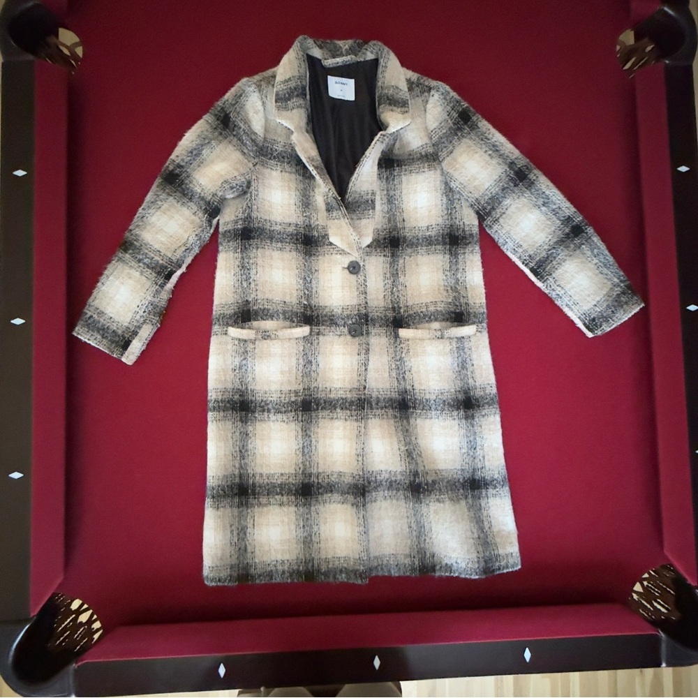 Old Navy Black and Cream Plaid Pea Coat